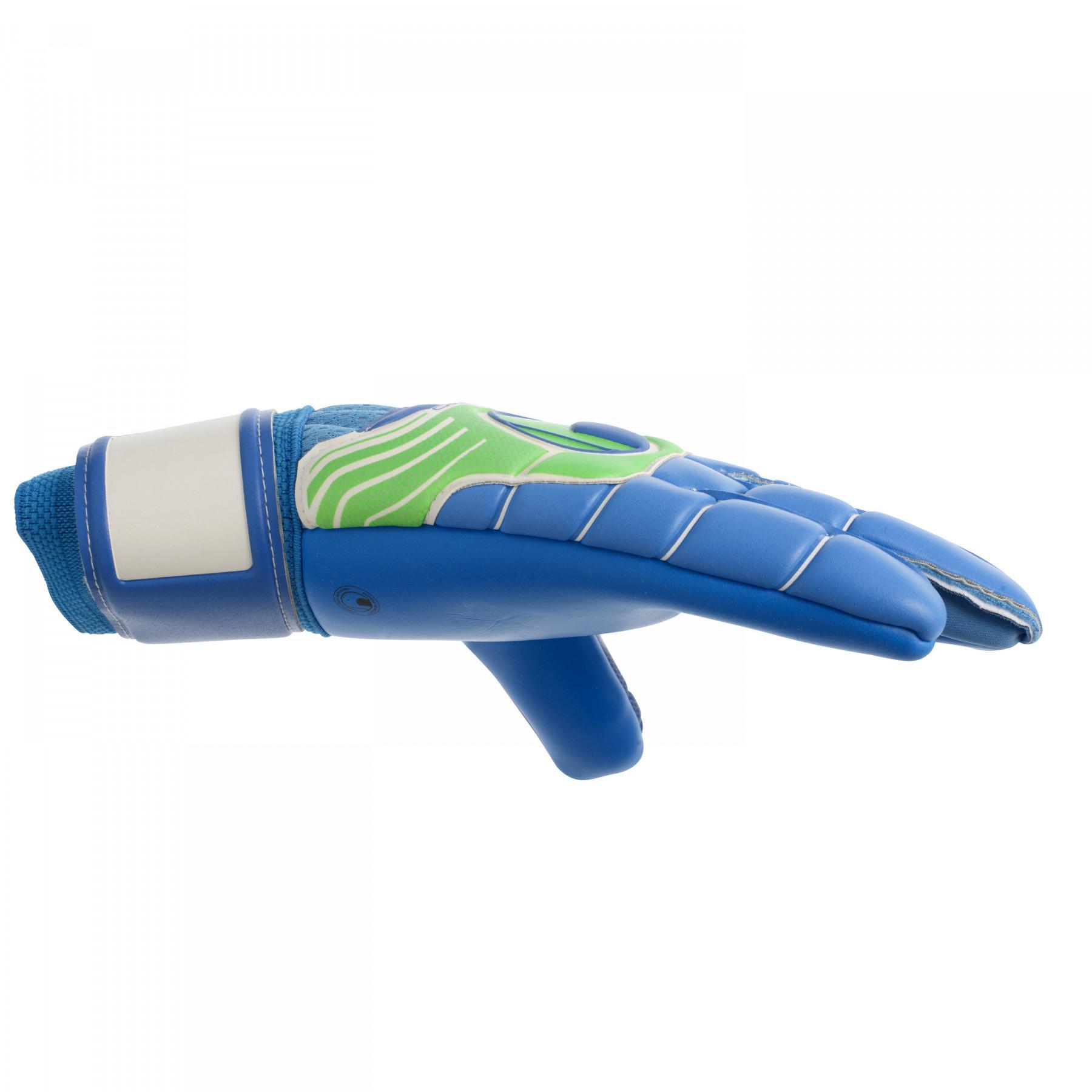 Keepershandschoenen Uhlsport Fangmaschine Aquasoft HN Windbreaker bleu/vert fluo